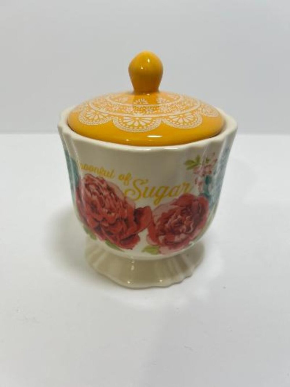 Pioneer Woman Sugar Bowl Blossom Jubilee With Lid Spoonful of Sugar Stoneware